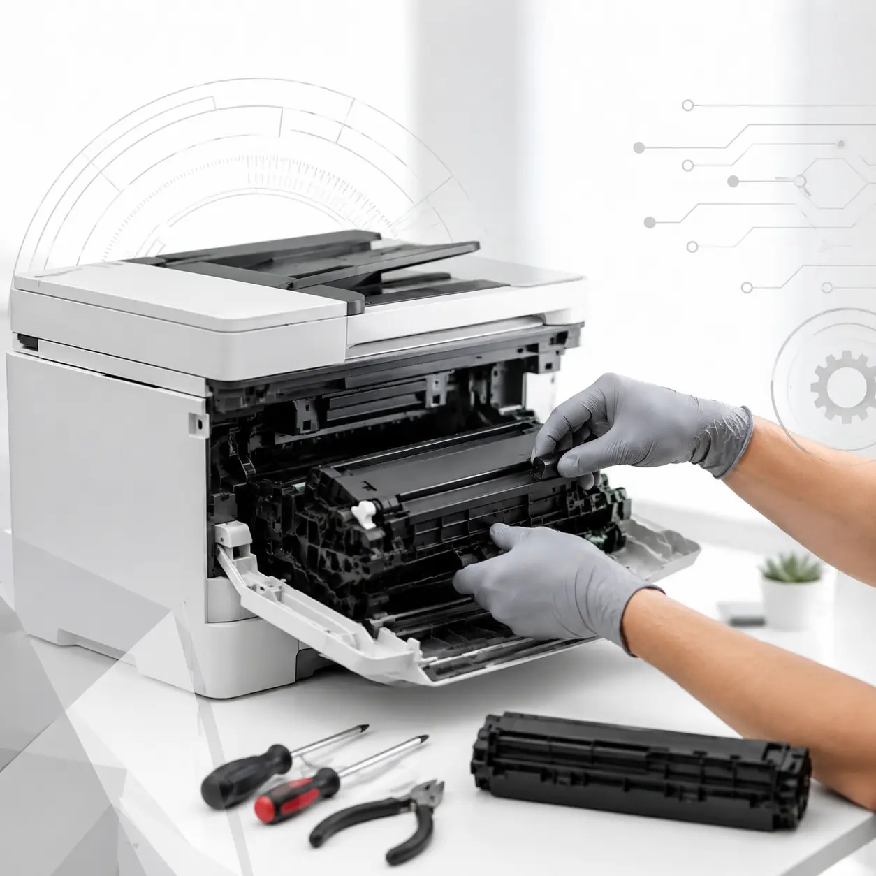 Manutenção de impressora profissional e bicos de tinta